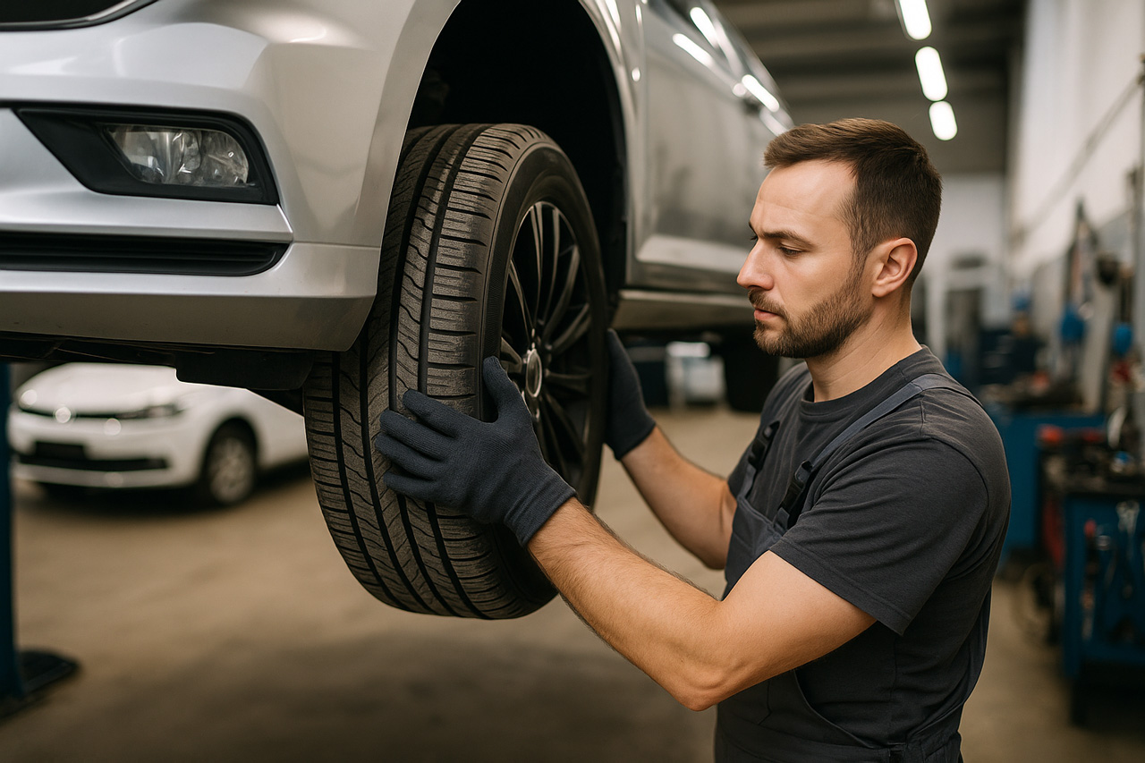 Cambio de neumáticos en taller mecánico